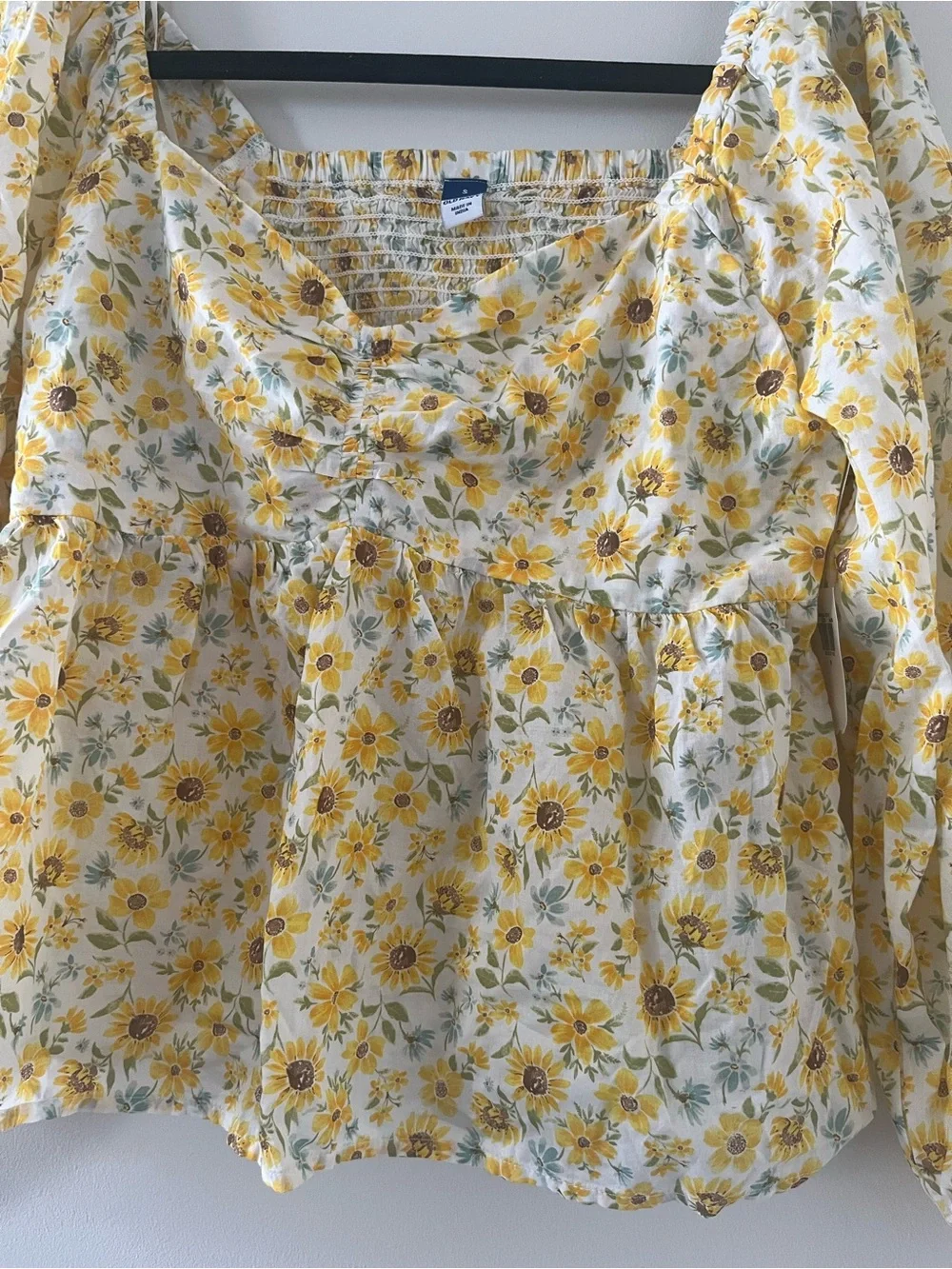 NWT Old Navy Yellow Floral Puff Sleeve Top Small Cottagecore Romantic Prairie